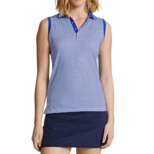 RLX RALPH LAUREN Womens Large Top Polo Golf Tennis Blue Printed‎ Sleeveless